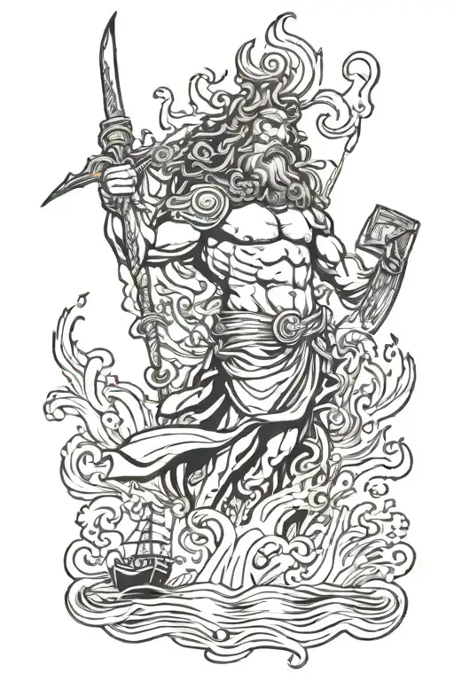 Poseidon with nautical theme tattoo design idea