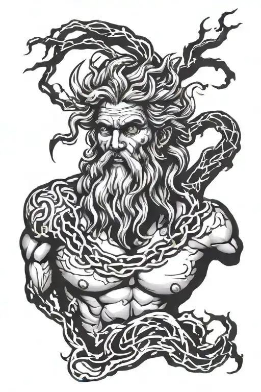 Zeus with lightning bolts and thorns wrapping tattoo design idea