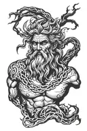 Zeus with lightning bolts and thorns wrapping tattoo design idea