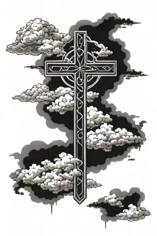 Christian Cross with clouds tattoo design idea