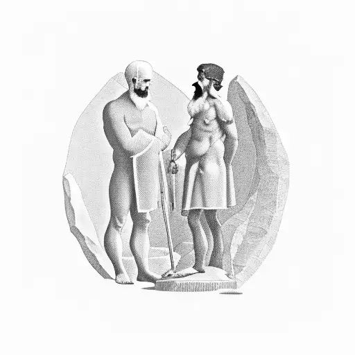 A silhouette of Sigmund Freud and Plato discussing the allegory of the cave tattoo design idea