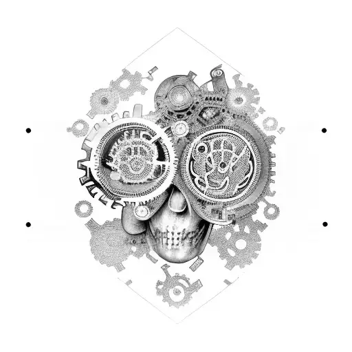 Intricate brain with gears and cogs symbolizing the complexities of human psychology tattoo design idea