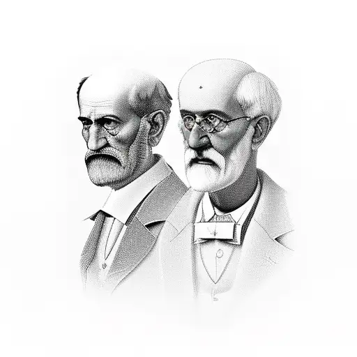 A silhouette of Sigmund Freud and Plato discussing the allegory of the cave tattoo design idea