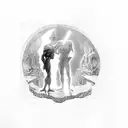 A silhouette of Sigmund Freud and Plato discussing the allegory of the cave tattoo design idea