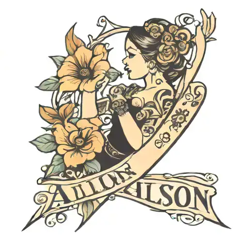 Allison name tattoo for forearm with flowers and a dancing girl tattoo design idea