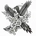 Design a tattoo showing Allison dancing gracefully with colorful exotic birds and vibrant flowers tattoo design idea