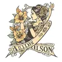 Allison name tattoo for forearm with flowers and a dancing girl tattoo design idea