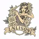 Allison name tattoo for forearm with flowers and a dancing girl tattoo design idea