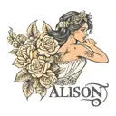 Allison name tattoo for forearm with flowers and a dancing girl tattoo design idea