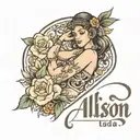 Allison name tattoo for forearm with flowers and a dancing girl tattoo design idea
