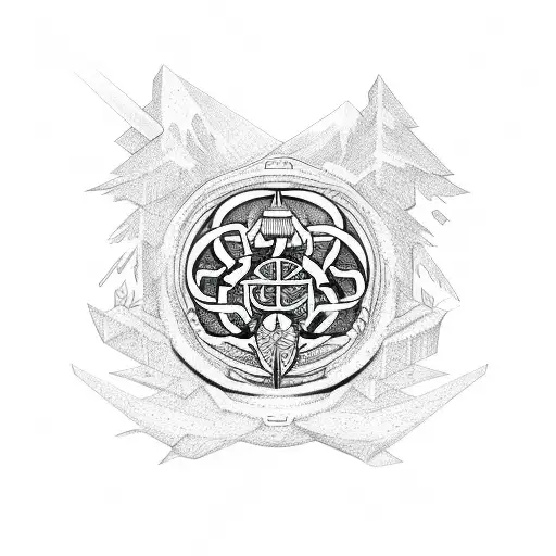vegvisir with fenrir and jormungander, vector style tattoo design idea