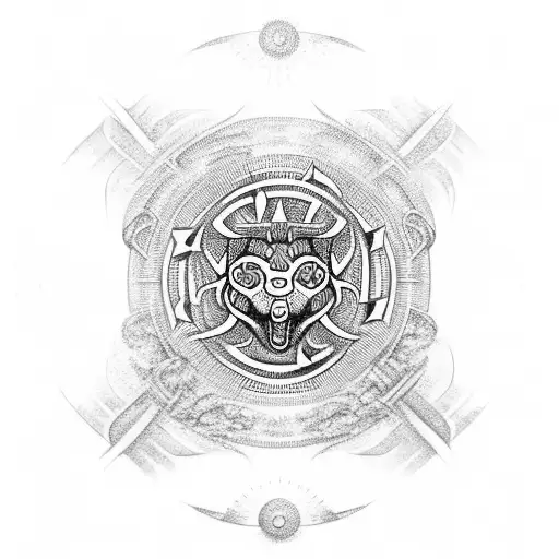 vegvisir with fenrir and jormungander, vector style tattoo design idea