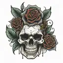 skull with blood and rose thorns tattoo design idea