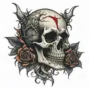 skull with blood and rose thorns tattoo design idea