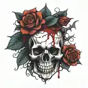 skull with blood and rose thorns tattoo design idea