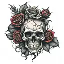 skull with blood and rose thorns tattoo design idea