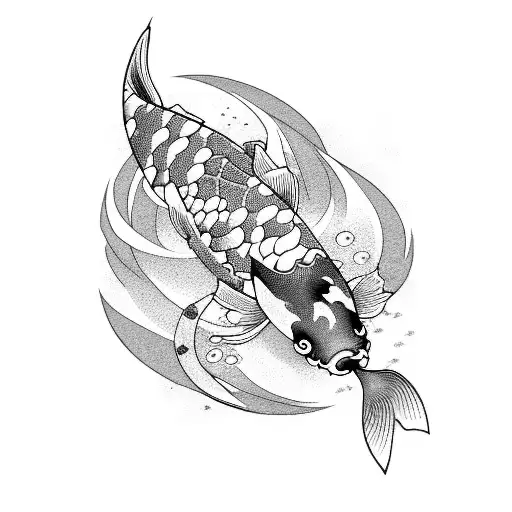 Koi Fish with waves in Japanese style tattoo design idea