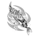 Koi Fish with waves in Japanese style tattoo design idea