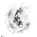 Koi Fish with waves in Japanese style tattoo design idea