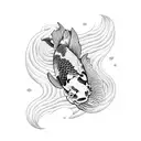 Koi Fish with waves in Japanese style tattoo design idea
