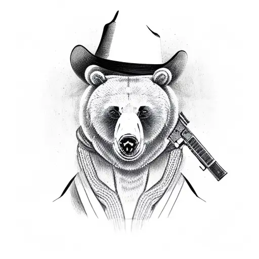 bear cowboy with guns tattoo design idea