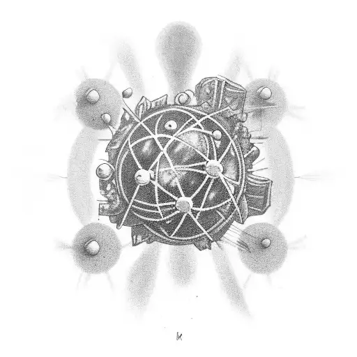 Atomic particles orbiting around a book tattoo design idea