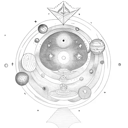 Celestial bookshelf with planets and stars as books tattoo design idea