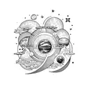 Celestial bookshelf with planets and stars as books tattoo design idea