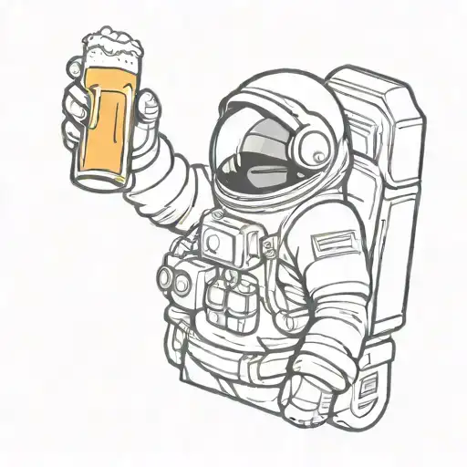 an astronaut with a bottle of beer looks out the window tattoo design idea