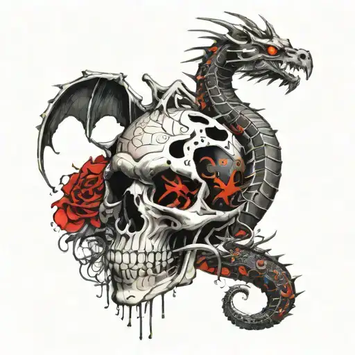 The dragon on the skull is evil speak no evil tattoo design idea