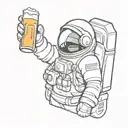an astronaut with a bottle of beer looks out the window tattoo design idea