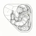 an astronaut with a bottle of beer looks out the window tattoo design idea