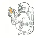 an astronaut with a bottle of beer looks out the window tattoo design idea