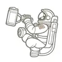 an astronaut with a bottle of beer looks out the window tattoo design idea