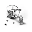 2 cigarettes with an ampersand then a few small liquor bottles  tattoo design idea