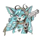 bluey holding a gun to her head  tattoo design idea