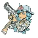 bluey holding a gun to her head  tattoo design idea