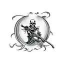 Whole back tattoo. Grim Reaper holding scythe above his head in a sweeping motion tattoo design idea