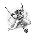 Whole back tattoo. Grim Reaper holding scythe above his head in a sweeping motion tattoo design idea