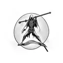 Whole back tattoo. Grim Reaper holding scythe above his head in a sweeping motion tattoo design idea