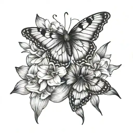 half butterfly half daffodils tattoo design idea