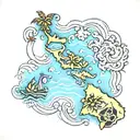 Hawaiian island map tattoo design idea