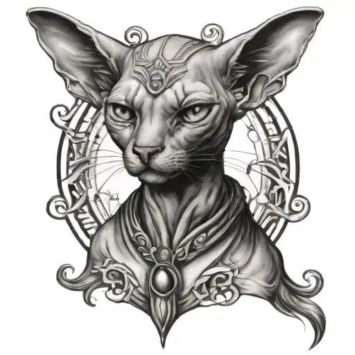 Mystical sphinx cat tattoo in gothic style tattoo design idea