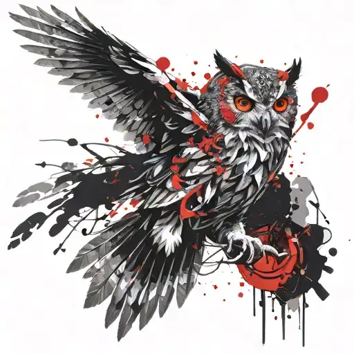 The owl flies with its wings spread tattoo design idea