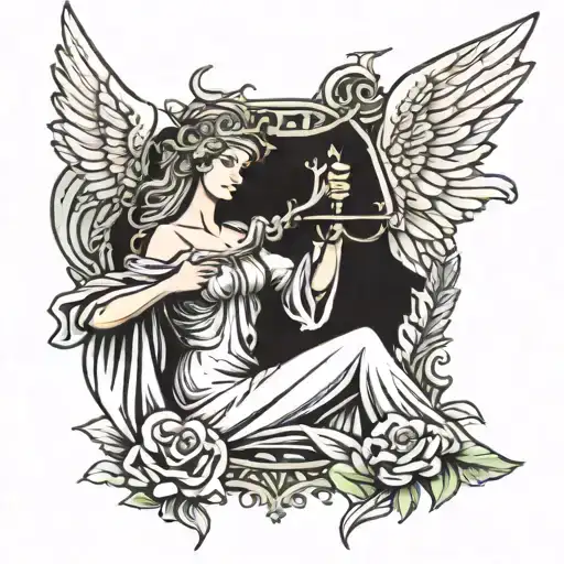 lady Justice as an Angel kissing lady liberty  tattoo design idea
