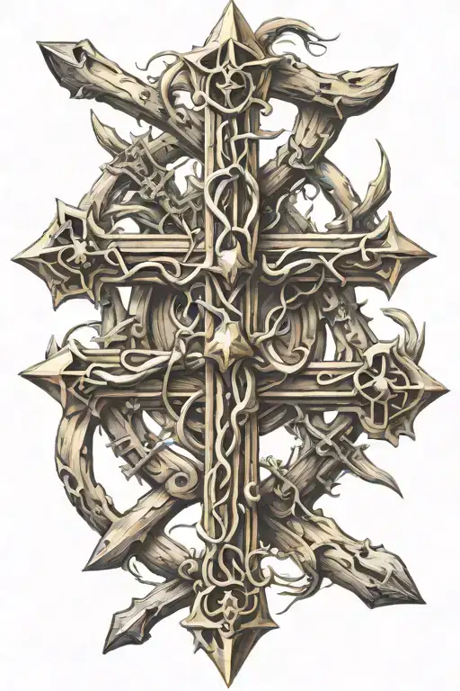 cross made of three nails tattoo design idea