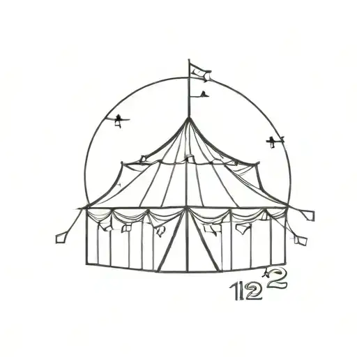 A minimalist design of a circus tent with the number 12 subtly integrated into the design tattoo design idea