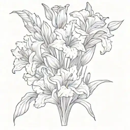 gladiolus, poppy, violet, boquet held together symbolizing tattoo design idea