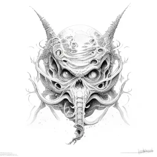 tv in style of lovecraft tattoo design idea