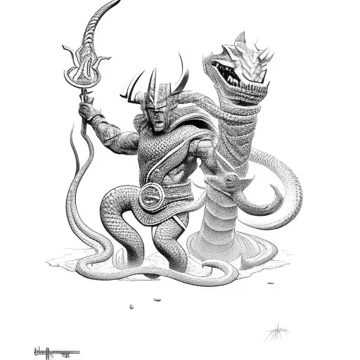 jormungandr fighting thor tattoo design idea